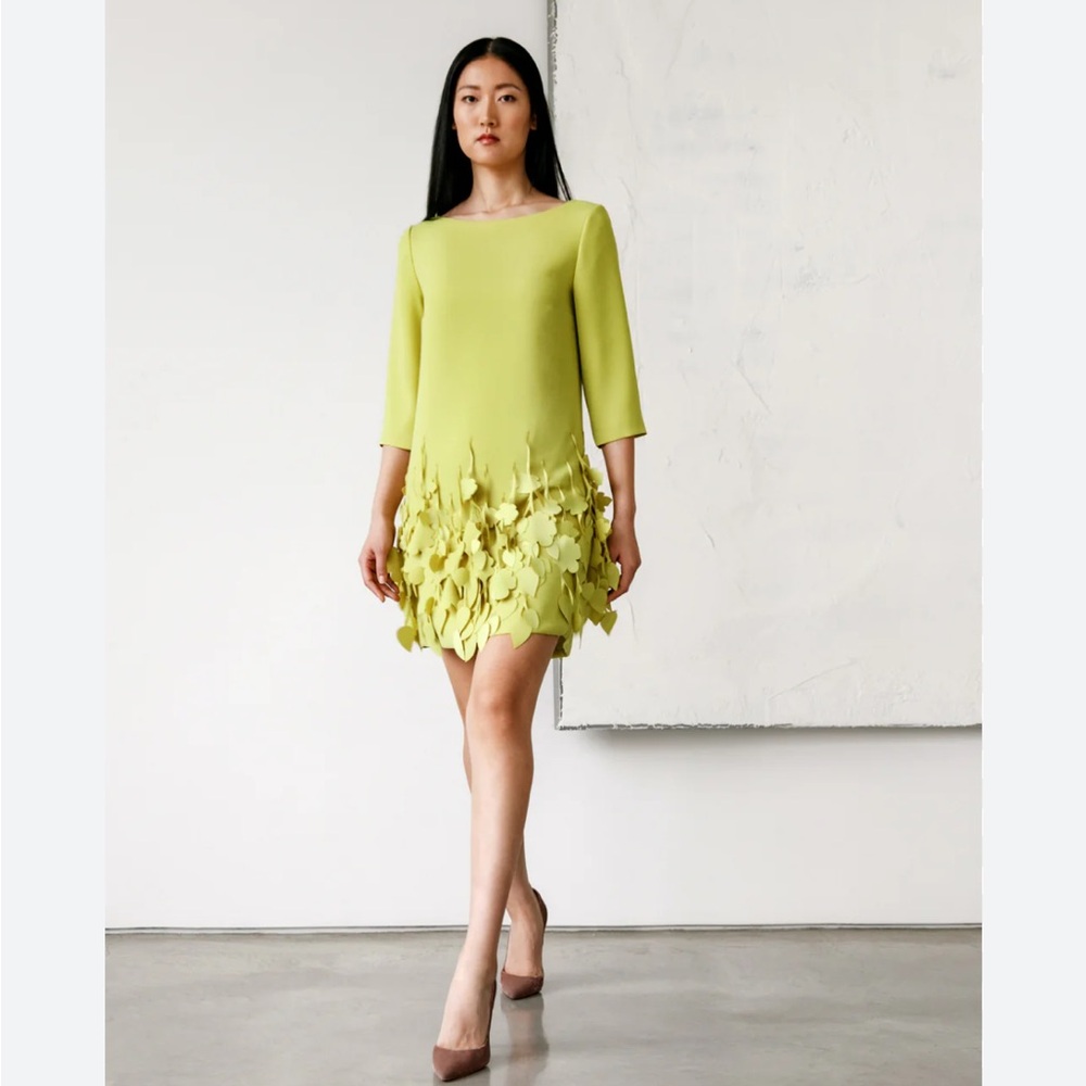 Catherine Regehr Boat Neck 3/4 Sleeve Arak Dress With Cherry Blossom Hem